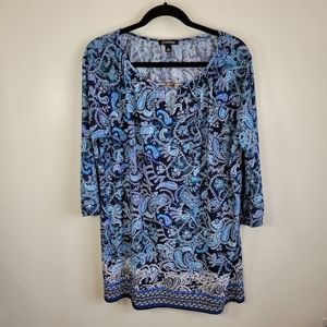 Roz & Ali Blue Paisley Long Sleeve Dress XL